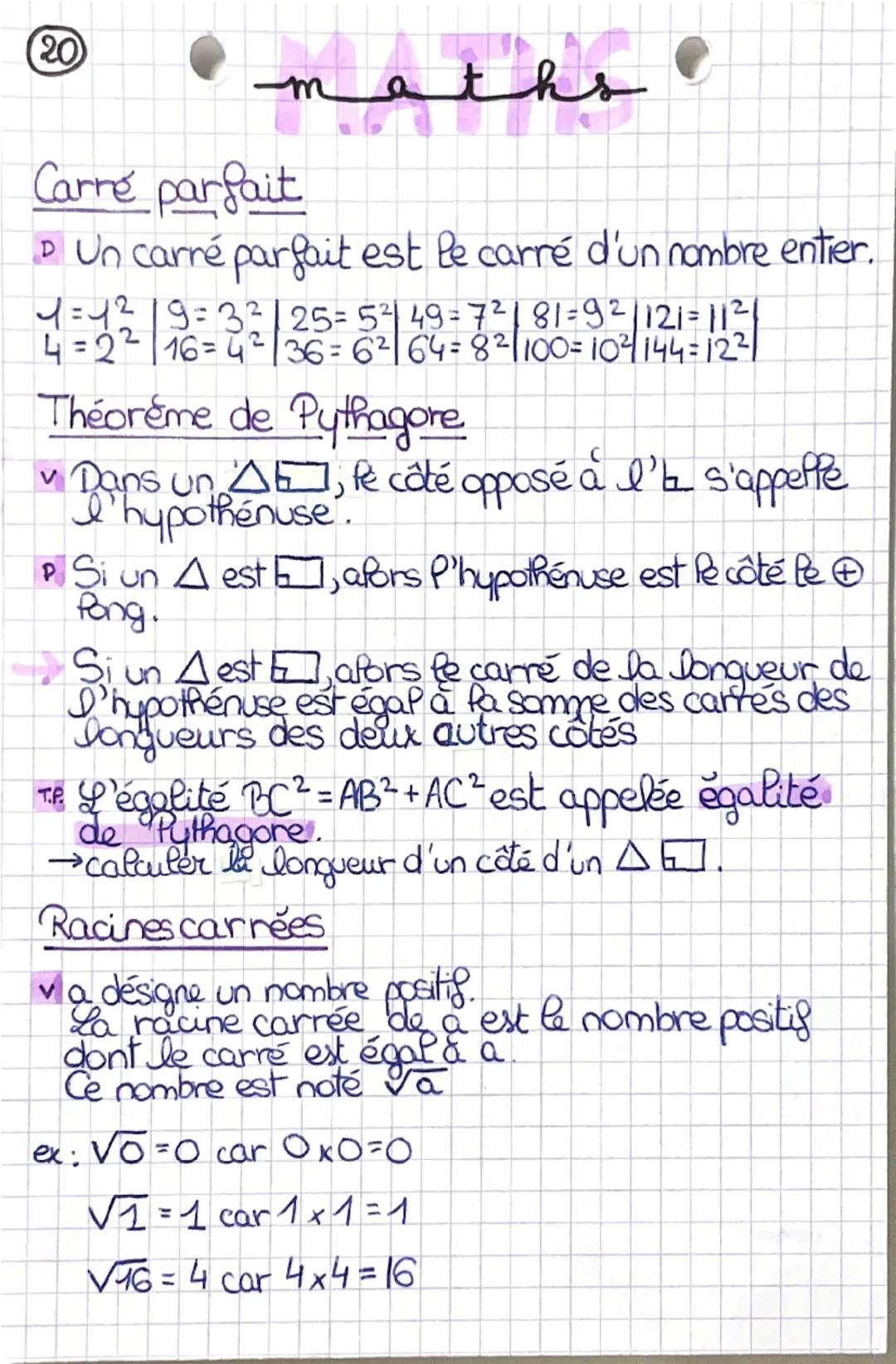 20
-maths
Carré parfait
→ Un carré parfait est le carré d'un nombre entier.
1=1$^2$/9=3$^2$/25=5$^2$/49=7$^2$/81=9$^2$/121=11$^2$
4=2$^2$/16