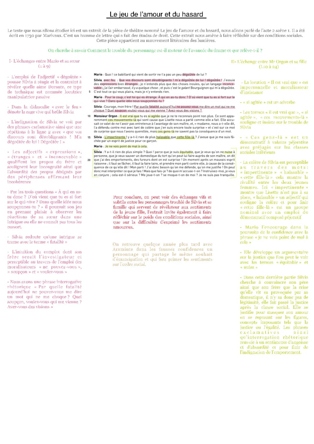 Analyse linéaire Le Jeu de l'amour et du hasard acte 2 scène 11 - Marivaux