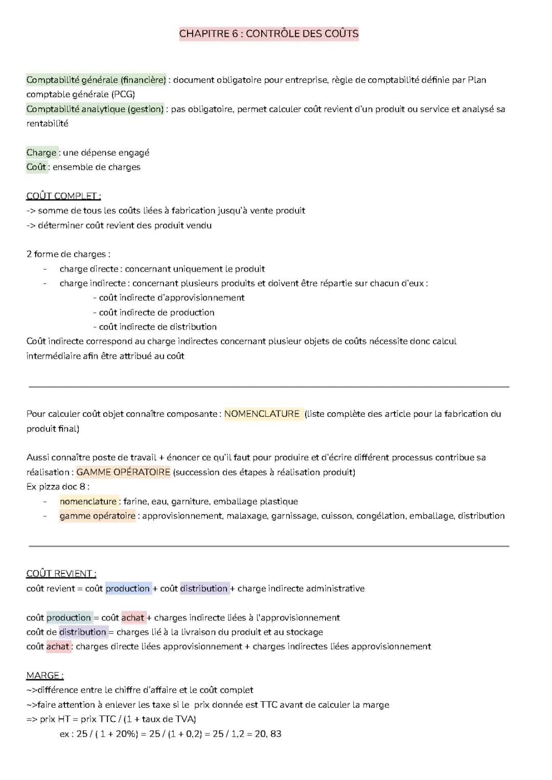 Chapitre 6: Calcul des Coûts et Cycle de Vie d'un Produit