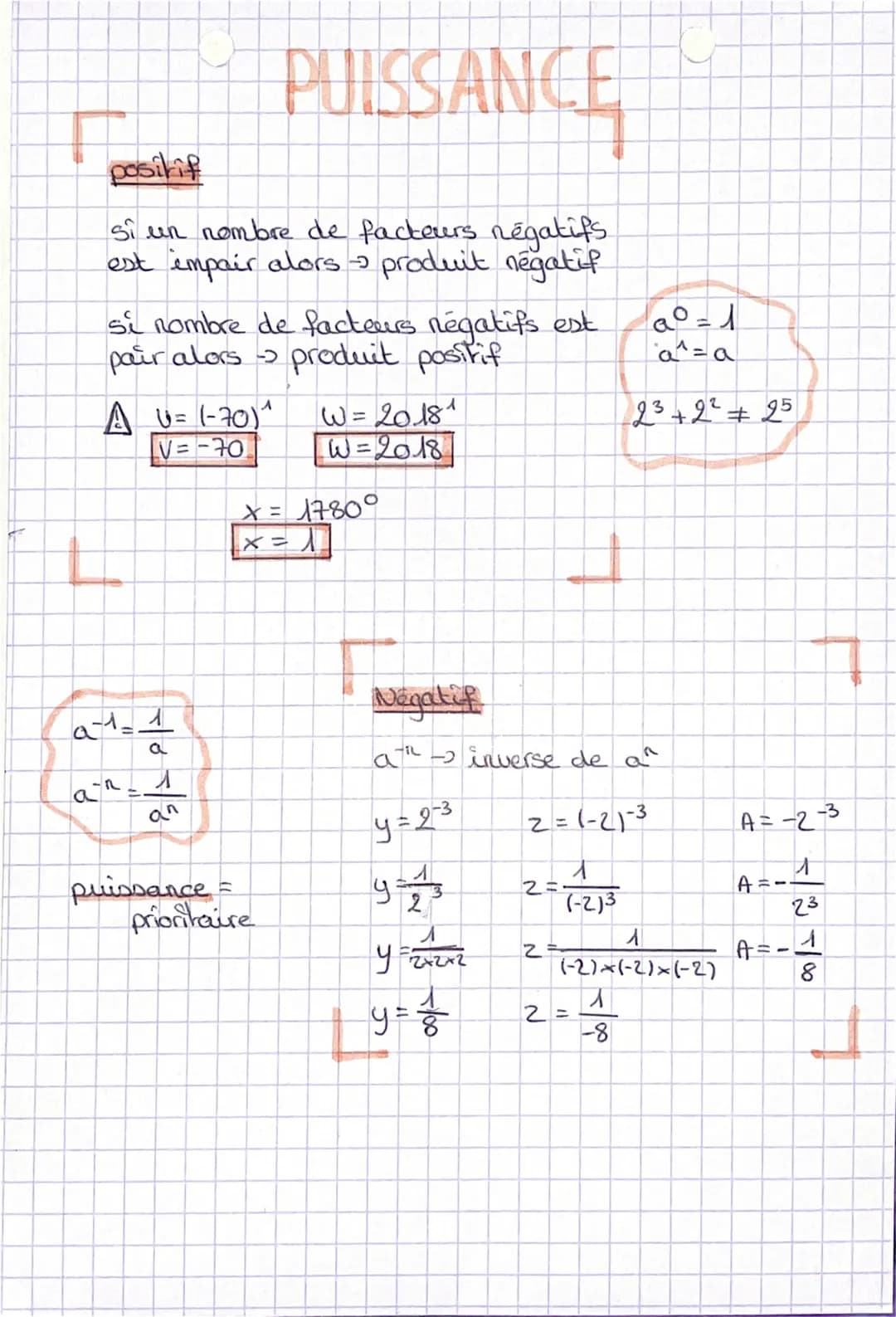 PUISSANCE
positif
si un nombre de facteurs négatifs
est impair alors produit negatif
si nombre de facteurs négatifs est.
pair alors produit 