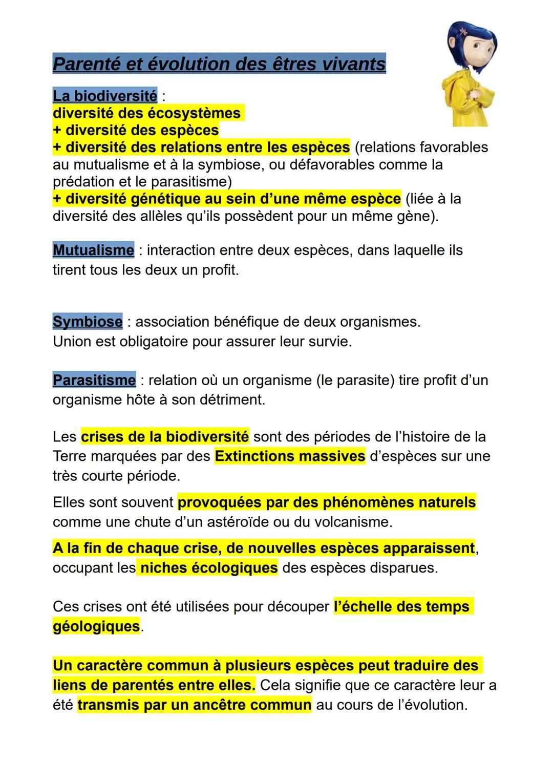 # Parenté et évolution des êtres vivants

La biodiversité :
diversité des écosystèmes
+ diversité des espèces
+ diversité des relations entr