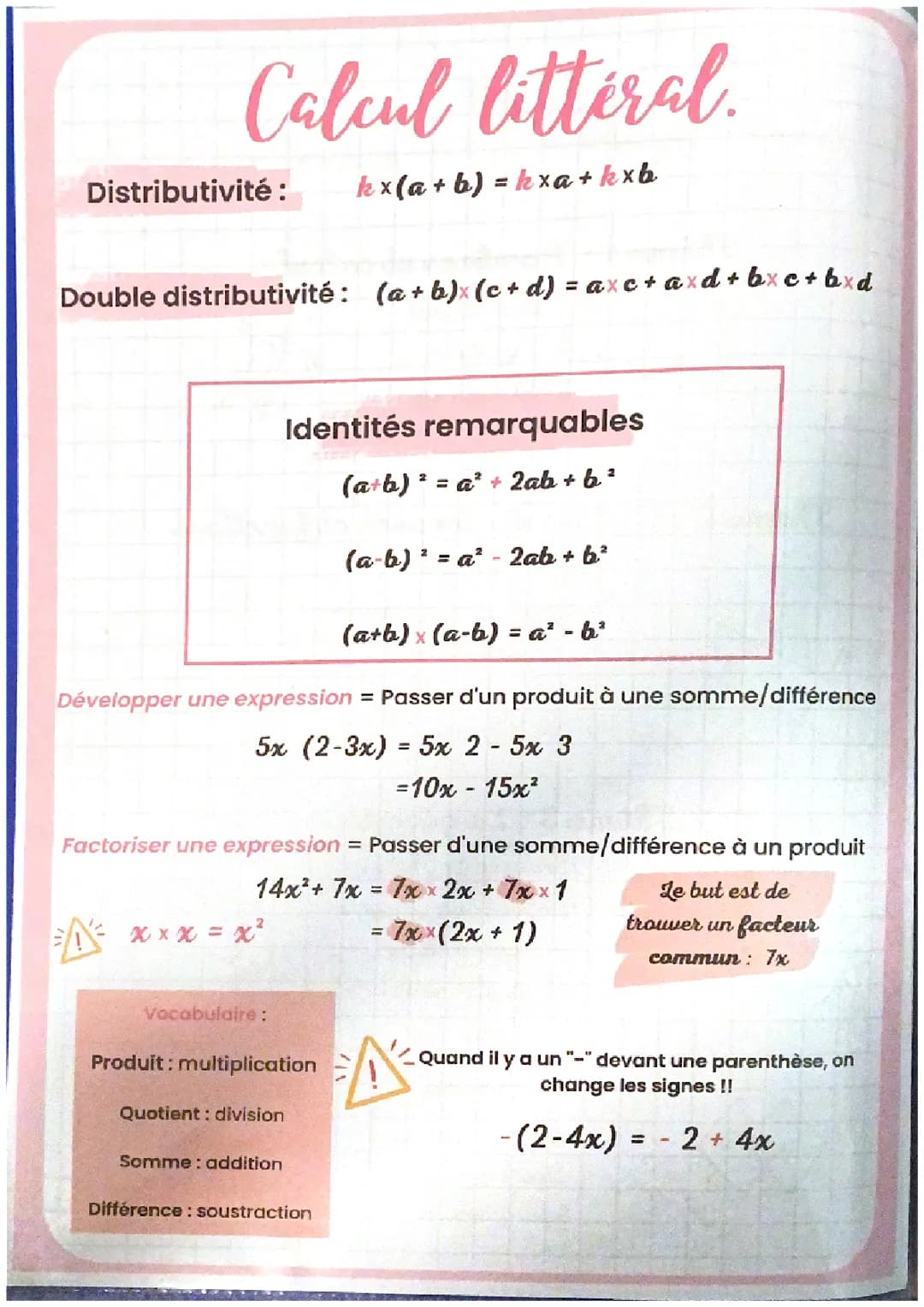  Calcul littéral
