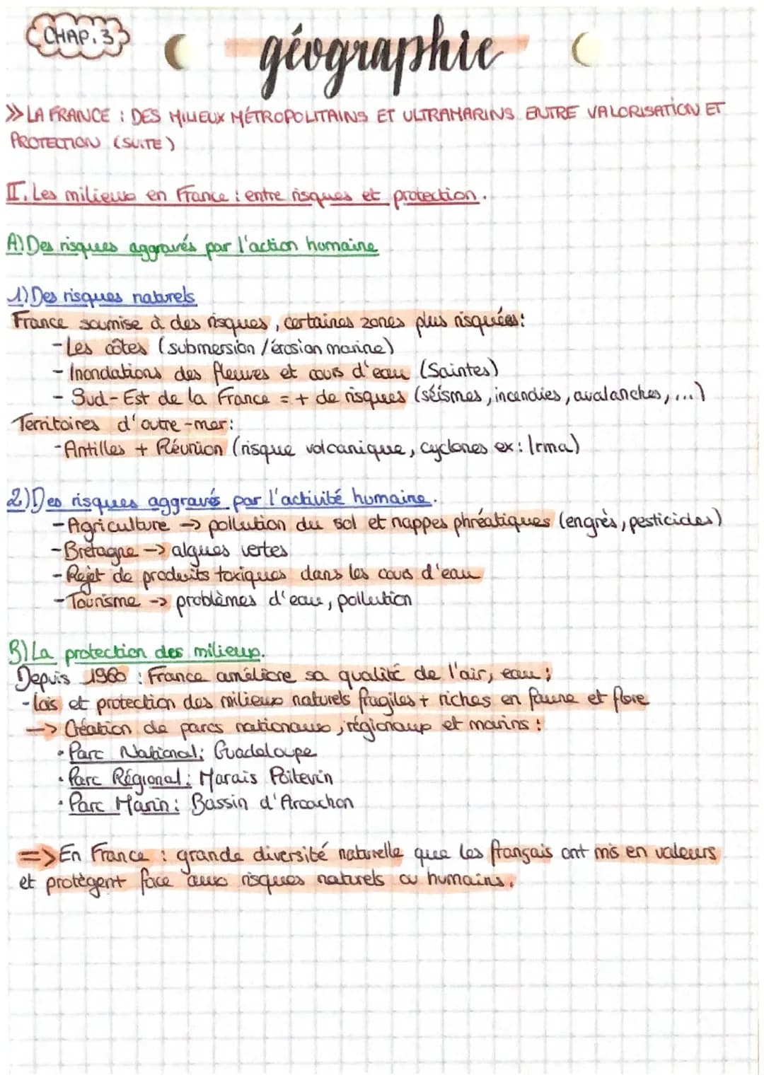 géographie
(
>>LA FRANCE: DES MILIEUX MÉTROPOLITAINS ET ULTRAMARINS ENTRE VALORISATION ET PROTECTION
CHAP.3
Definitions:
-MILIEU ensemble de