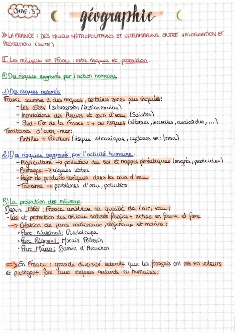 géographie
(
>>LA FRANCE: DES MILIEUX MÉTROPOLITAINS ET ULTRAMARINS ENTRE VALORISATION ET PROTECTION
CHAP.3
Definitions:
-MILIEU ensemble de