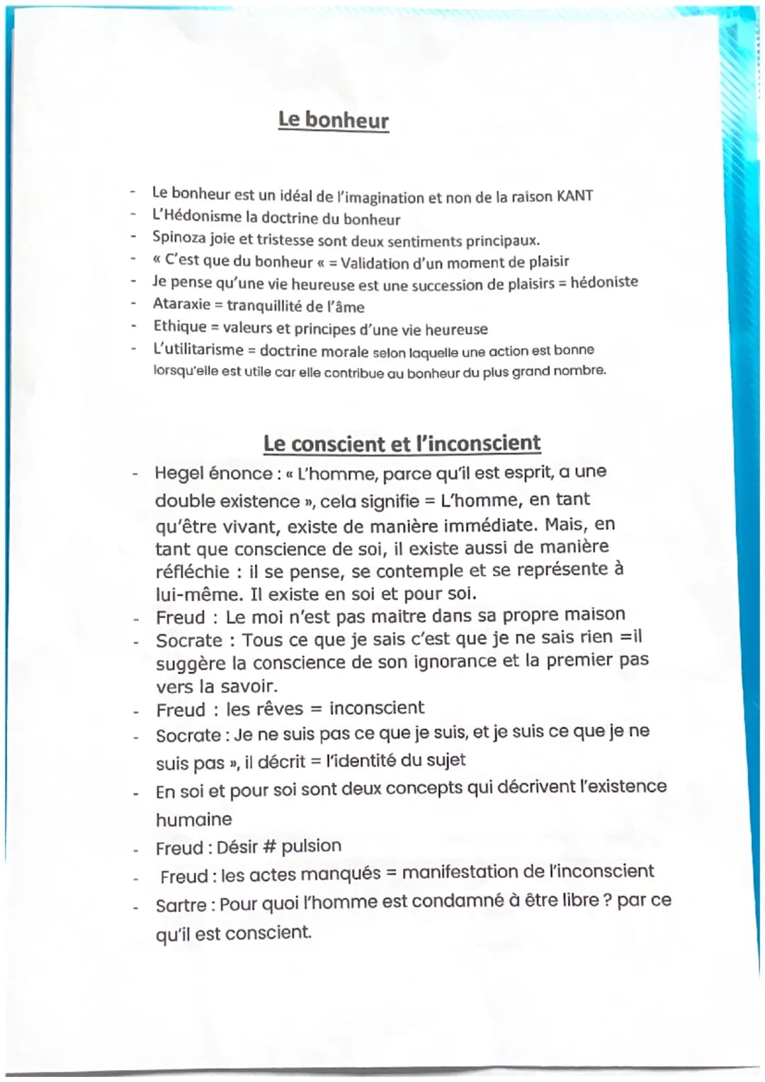 Le bonheur
Le bonheur est un idéal de l'imagination et non de la raison KANT
L'Hédonisme la doctrine du bonheur
Spinoza joie et tristesse so