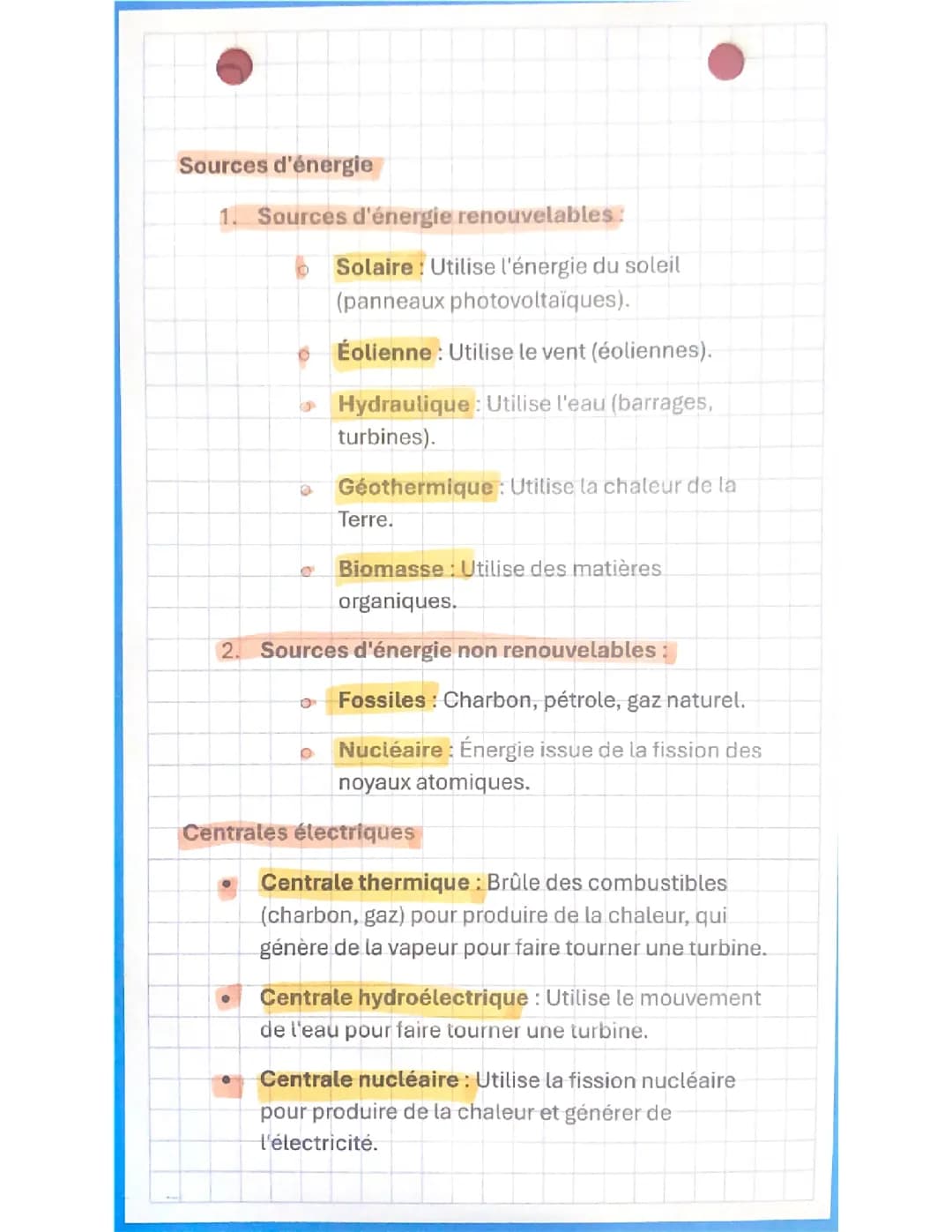 Fiche de revision source d energie, energie 