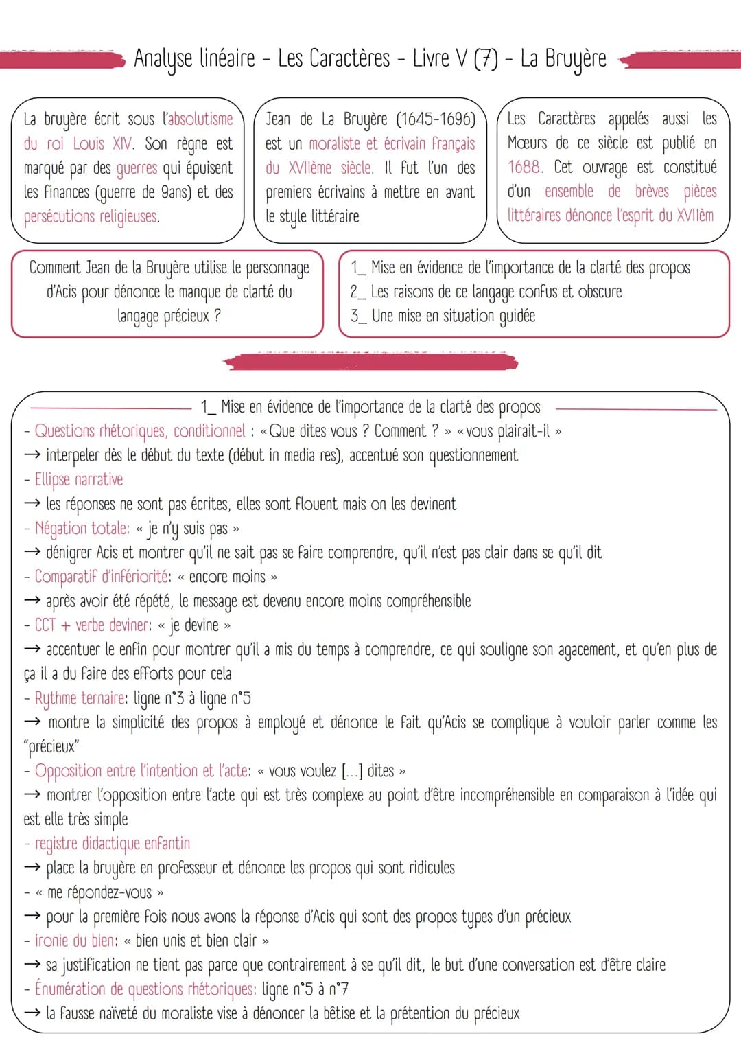 Analyse linéaire - Les Caractères - Livre V (7) - La Bruyère
Jean de La Bruyère (1645-1696)
est un moraliste et écrivain français
du XVIIème