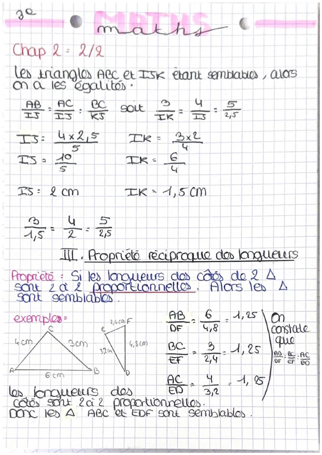 3
e
( maths
C
Chapitre 2 Triangles semblables 1/2
I. Definition et vocabulaire
11 Definition
Deux triangles sont dit SEMBLABLES al de
MEME F