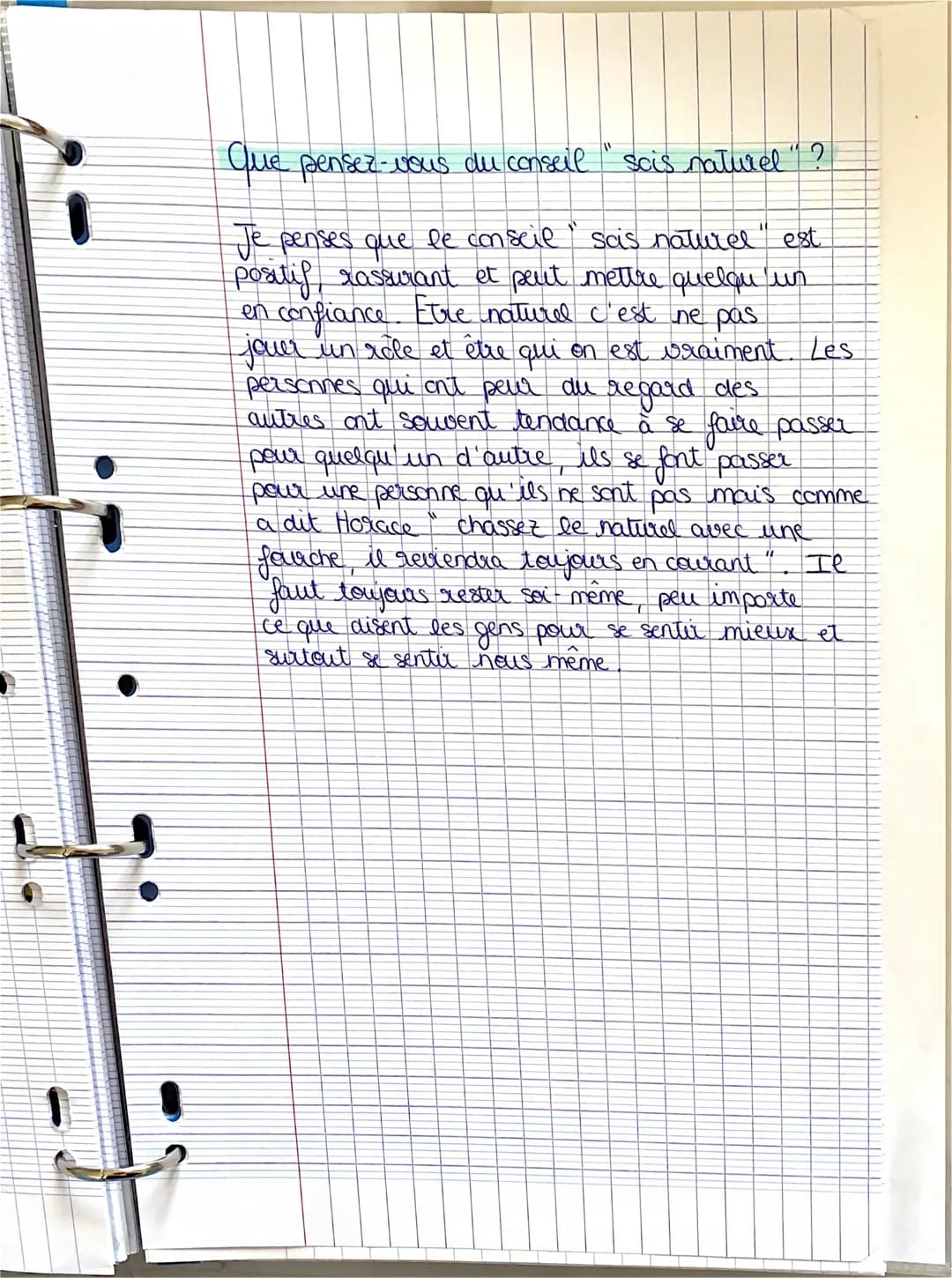 Que pensez-vous du conseil "sois naturel 2
Je penses que le conseil "sais naturel" est
positif rassurant et peut mettre quelqu un
en confian