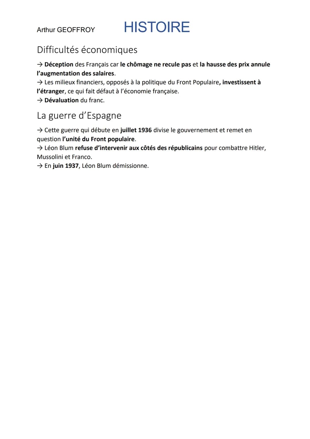 Arthur GEOFFROY
HISTOIRE
Le Front Populaire en France
De la victoire aux réformes
Naissance du Front Populaire
→ Le Front Populaire naît de 