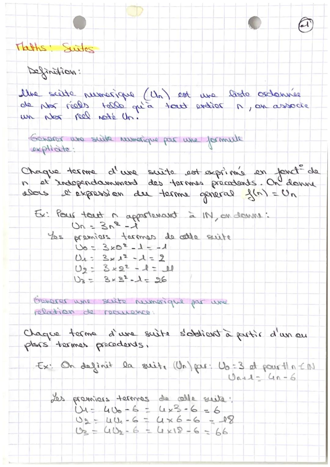 # Maths: Suites.

Definition:

the scelte numerique (Ch) est une liste ordonnée
de nor réels telle qu'à tout entior n, an associe
un Nor ree