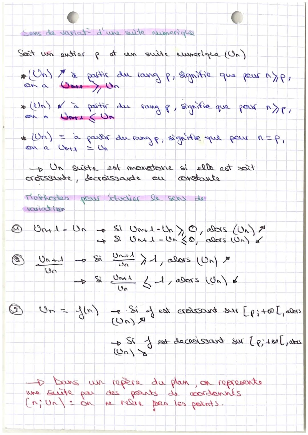 # Maths: Suites.

Definition:

the scelte numerique (Ch) est une liste ordonnée
de nor réels telle qu'à tout entior n, an associe
un Nor ree