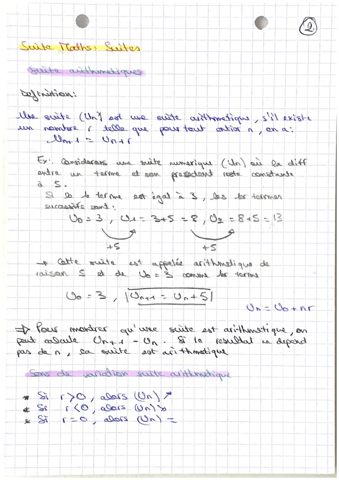 # Maths: Suites.

Definition:

the scelte numerique (Ch) est une liste ordonnée
de nor réels telle qu'à tout entior n, an associe
un Nor ree