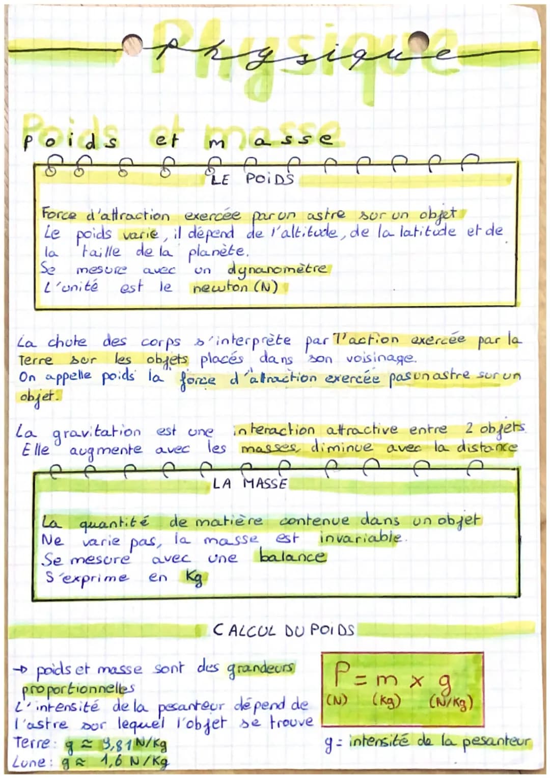 Poids
et Masse
68 LE POIDS
Force d'attraction exercée par un astre sur un
objet
Le poids varie, il dépend de l'altitude, de la latitude et d