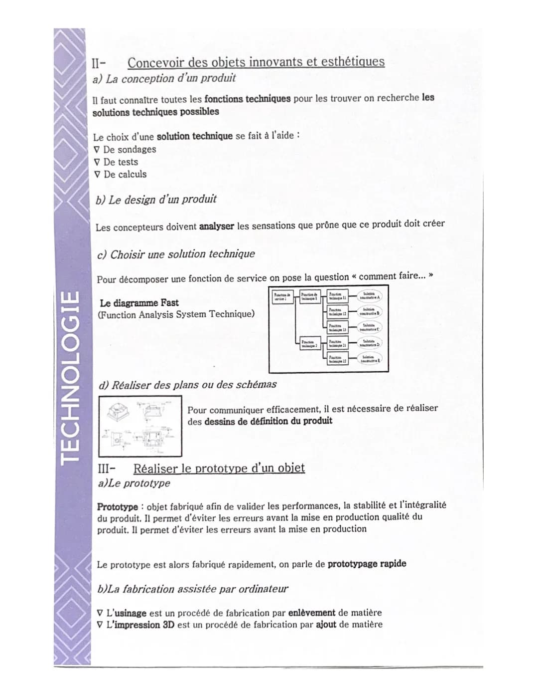 TECHNOLOGIE
Le design, L'innovation et la créativité
Rédiger et interpréter un cahier des charges
a) De l'analyse du besoin au cahier des ch