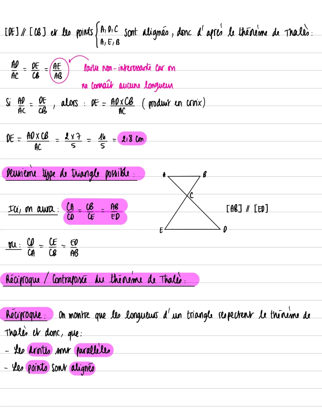 Dans un triangle ABC, si une droite est parallèle à l'un des côtés du
triangle, alors le nouveau triangle formé est semblable au triangle AB