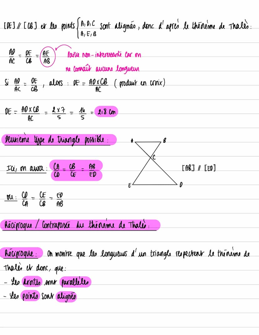 Dans un triangle ABC, si une droite est parallèle à l'un des côtés du
triangle, alors le nouveau triangle formé est semblable au triangle AB