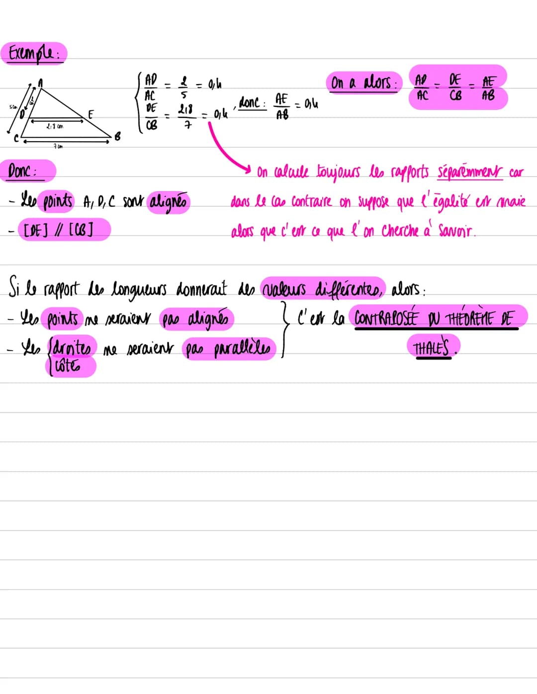 Dans un triangle ABC, si une droite est parallèle à l'un des côtés du
triangle, alors le nouveau triangle formé est semblable au triangle AB