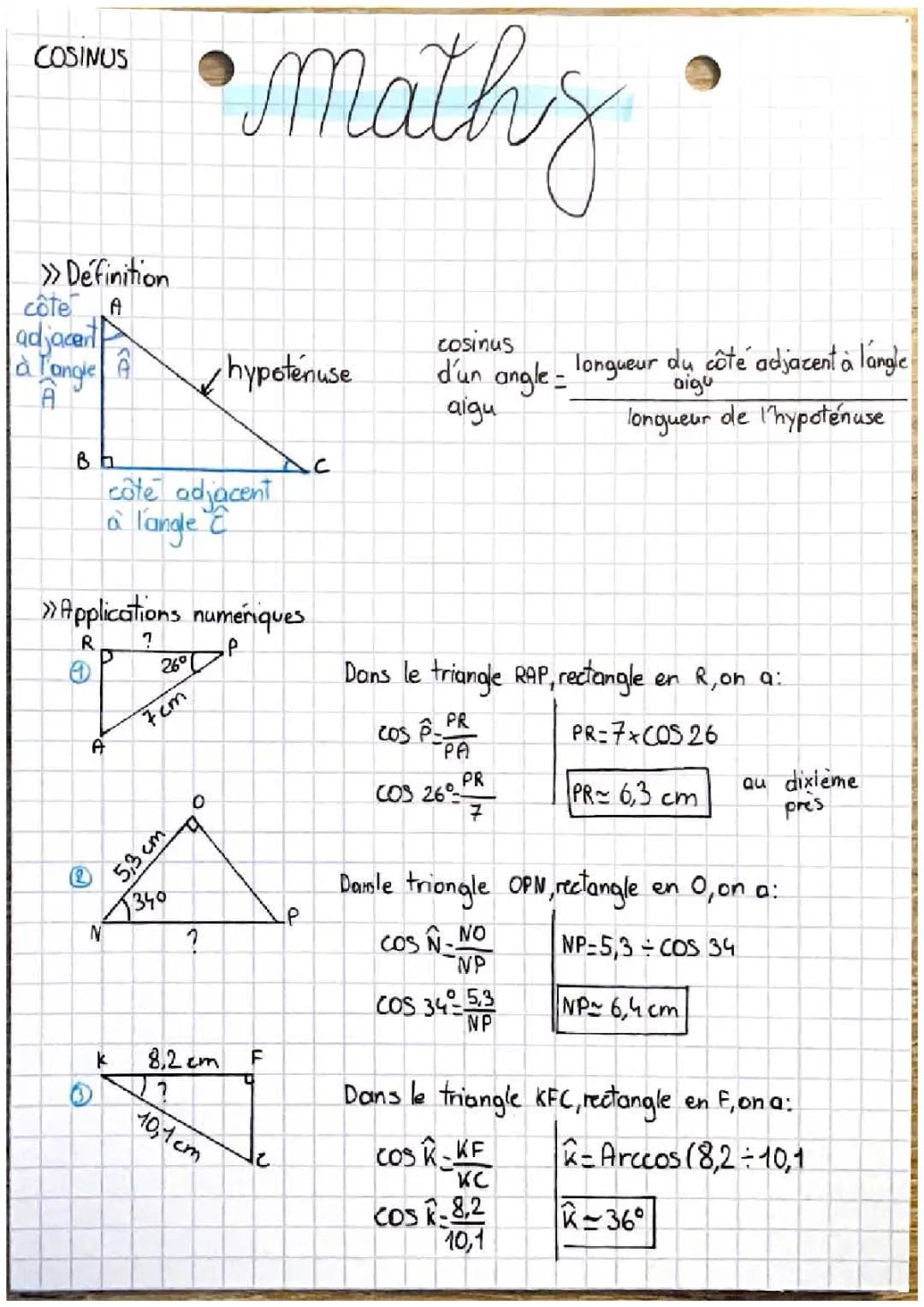 cosinus d’un angle aigu