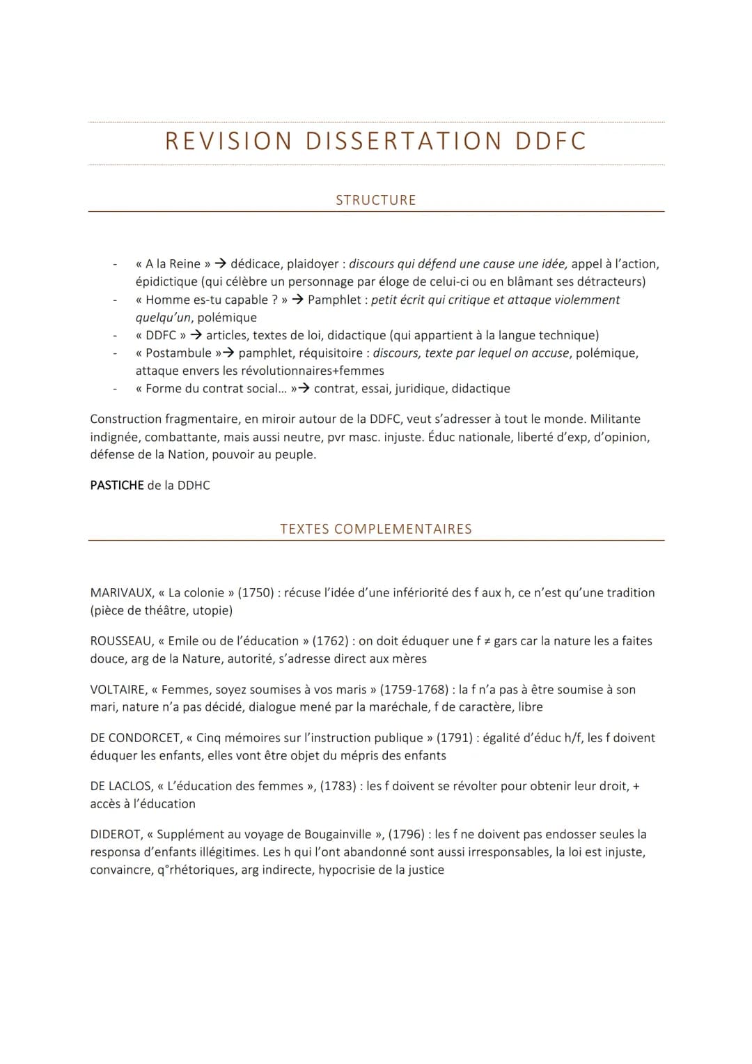REVISION DISSERTATION DDFC
STRUCTURE
<< A la Reine >> → dédicace, plaidoyer : discours qui défend une cause une idée, appel à l'action,
épid
