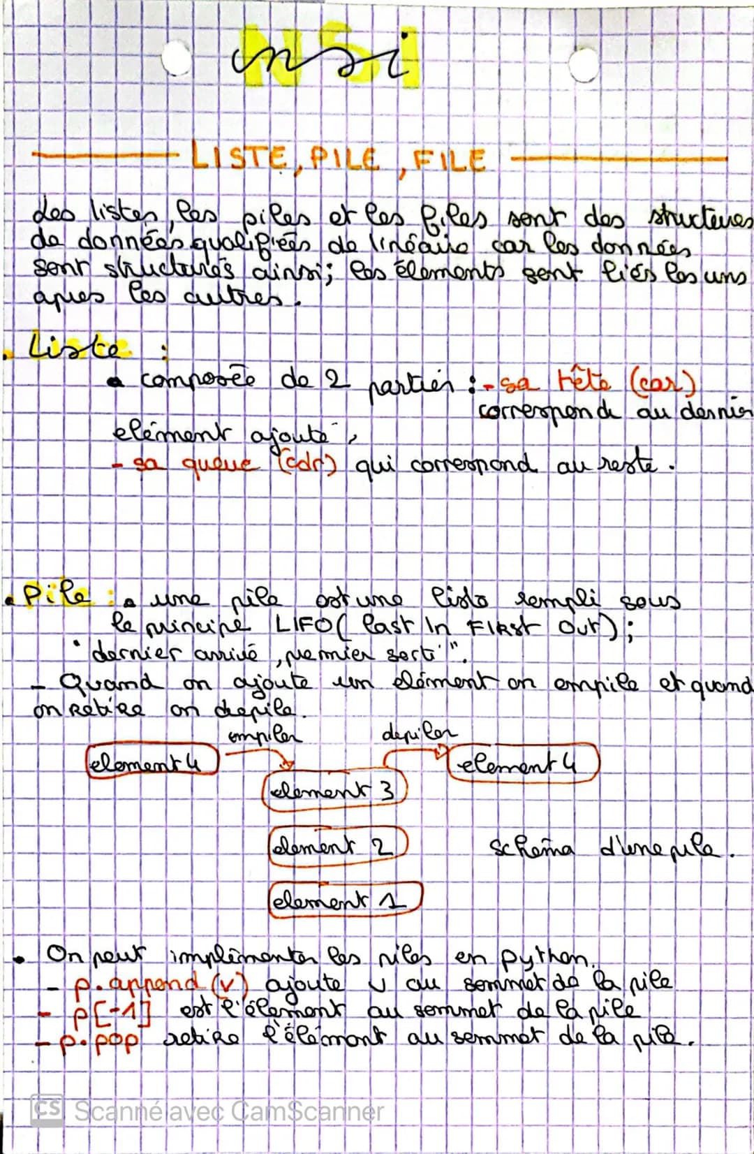 علمنا
LISTE PILE FILE
Les listes, les piles et les files sont des structures
de données qualifiées de linéaire car les données.
sent structu
