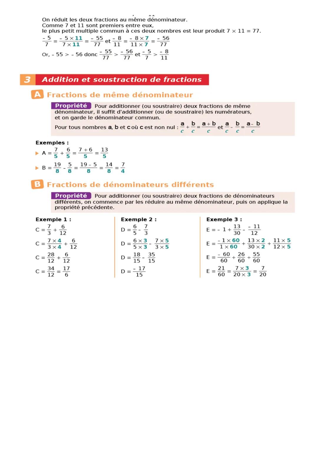 # 1 Égalité de quotients

A Quotients égaux

Propriétés

*   Un quotient de deux nombres relatifs ne change pas quand on multiplie
    le nu