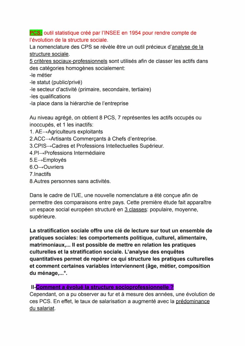 Fiche de révision
-Chapitre 3-
Comment est structurée la société française actuelle ?
I-Comment déterminer la position d'un individu dans l'