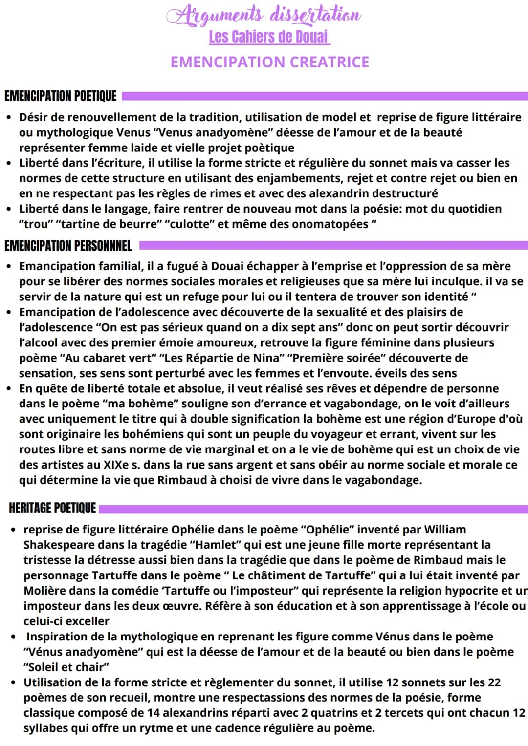 Arguments dissertation
Les Cahiers de Douai
EMENCIPATION CREATRICE
EMENCIPATION POETIQUE
• Désir de renouvellement de la tradition, utilisat