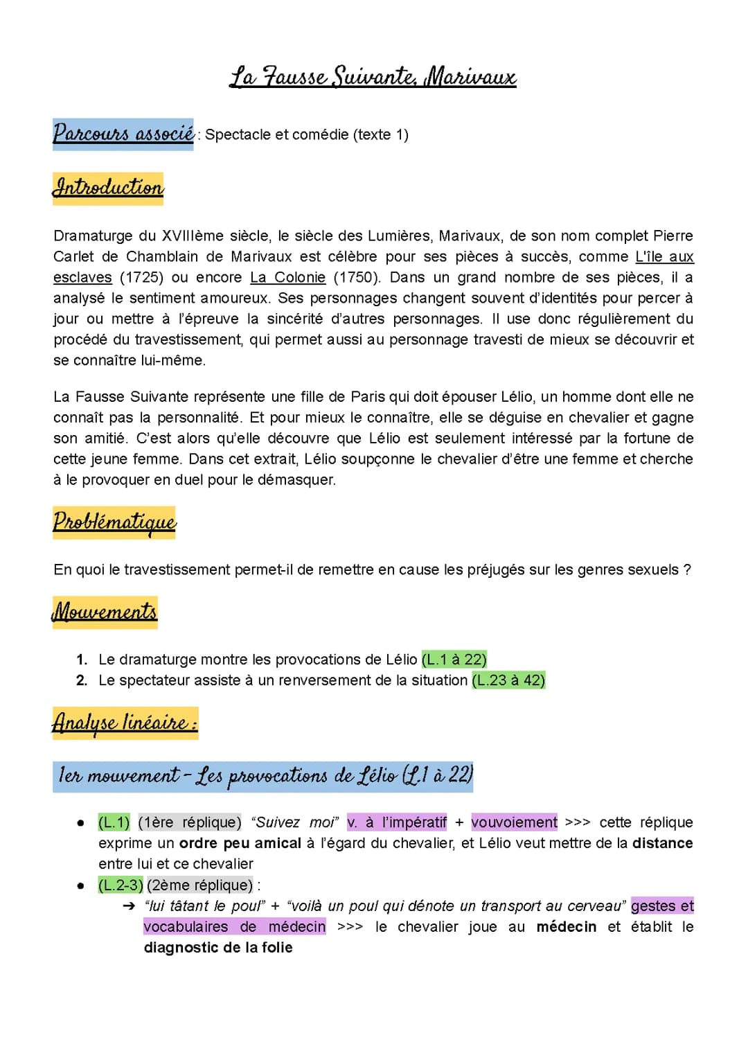 Analyse La Fausse Suivante Marivaux : Acte 3 Scène 3 et Résumé par Scène