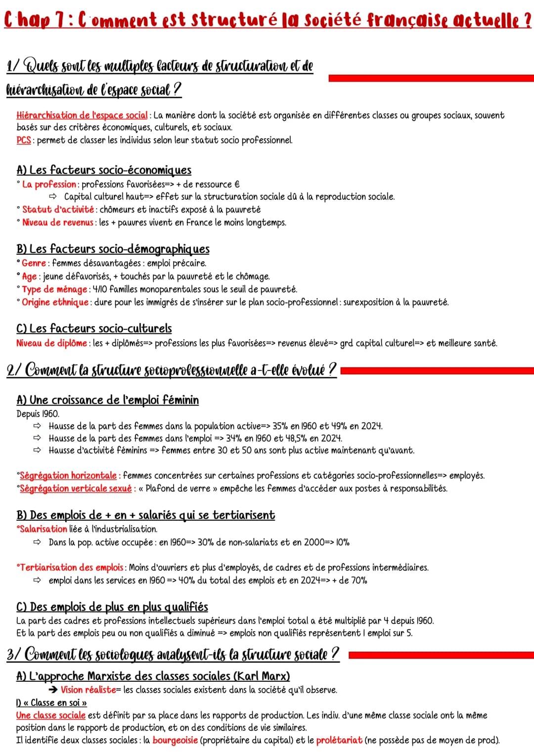 Chap 7: Comment est structuré la Société française actuelle ?
1/ Quels sont les multiples facteurs de structuration et de
hiérarchisation de