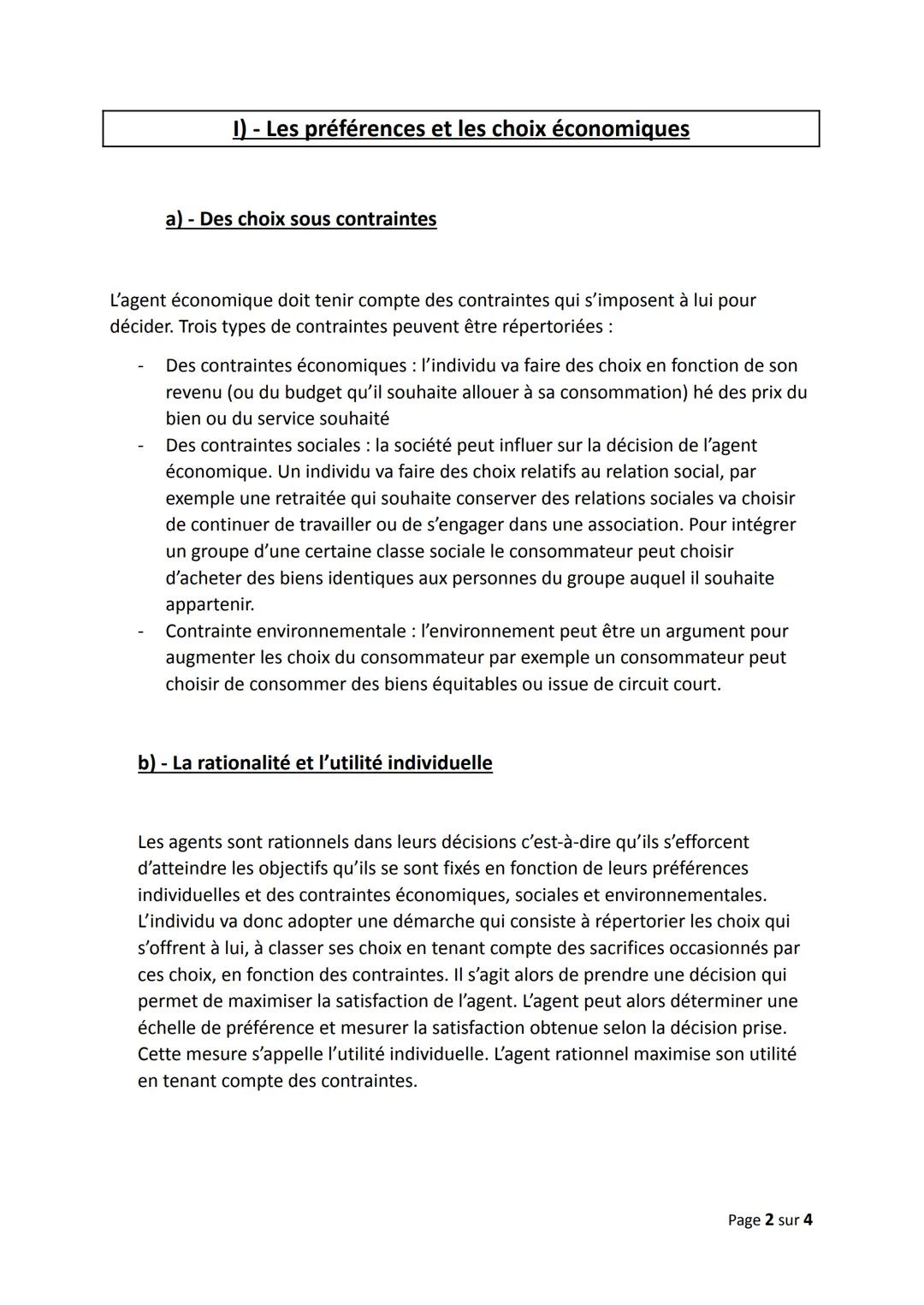 Chapitre 2) Les décisions du consommateur et du
producteur
Objectifs du chapitre :
Définir la rationalité
Analyser la rationalité individuel