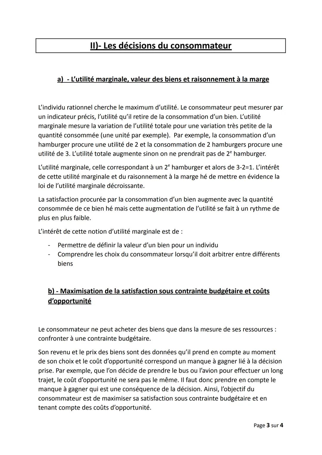 Chapitre 2) Les décisions du consommateur et du
producteur
Objectifs du chapitre :
Définir la rationalité
Analyser la rationalité individuel