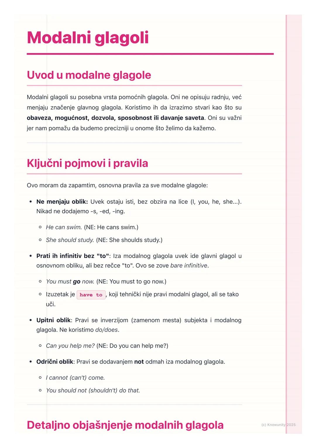 # Modalni glagoli

Uvod u modalne glagole

Modalni glagoli su posebna vrsta pomoćnih glagola. Oni ne opisuju radnju, već
menjaju značenje gl