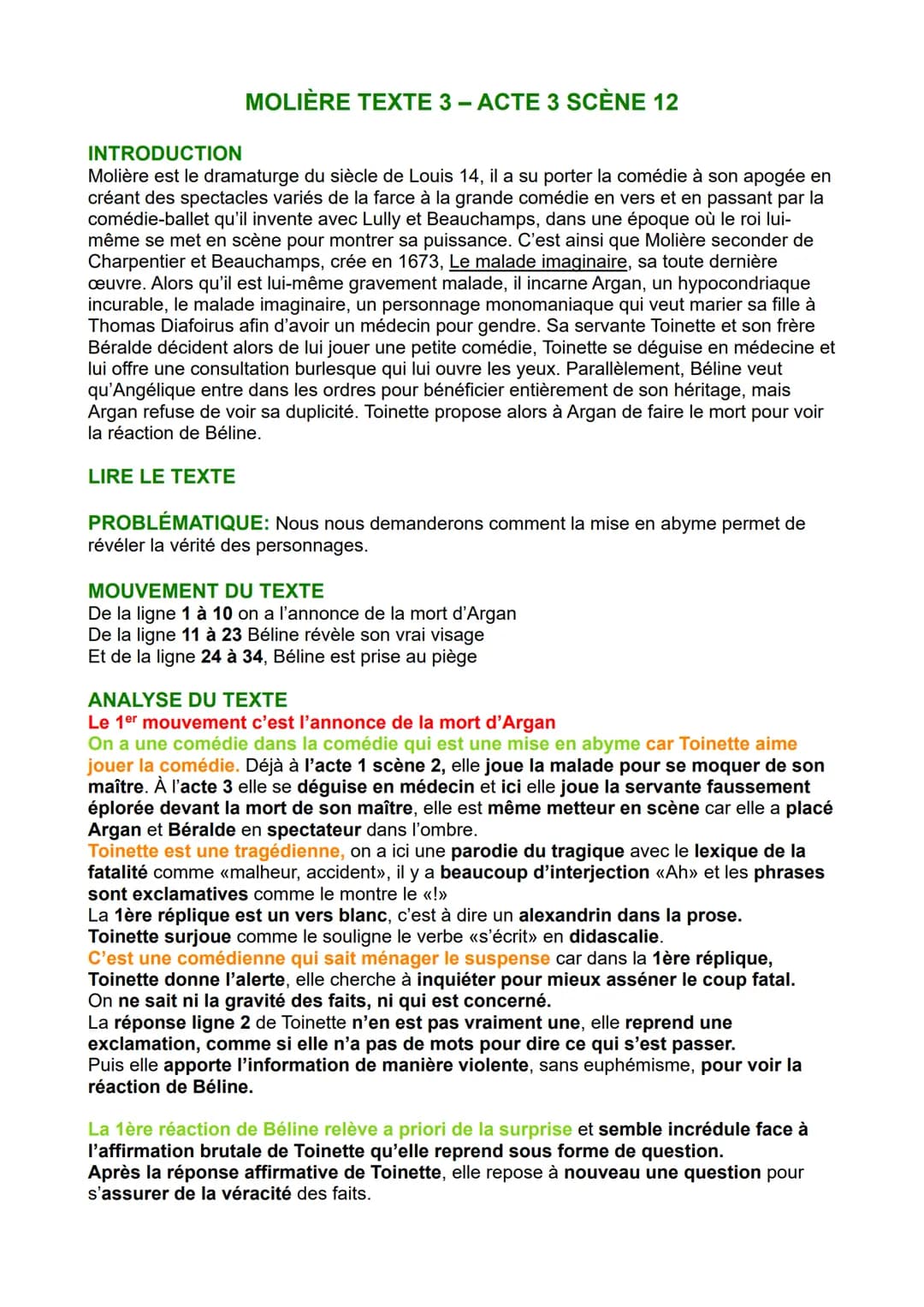 MOLIÈRE TEXTE 3-ACTE 3 SCÈNE 12
INTRODUCTION
Molière est le dramaturge du siècle de Louis 14, il a su porter la comédie à son apogée en
créa