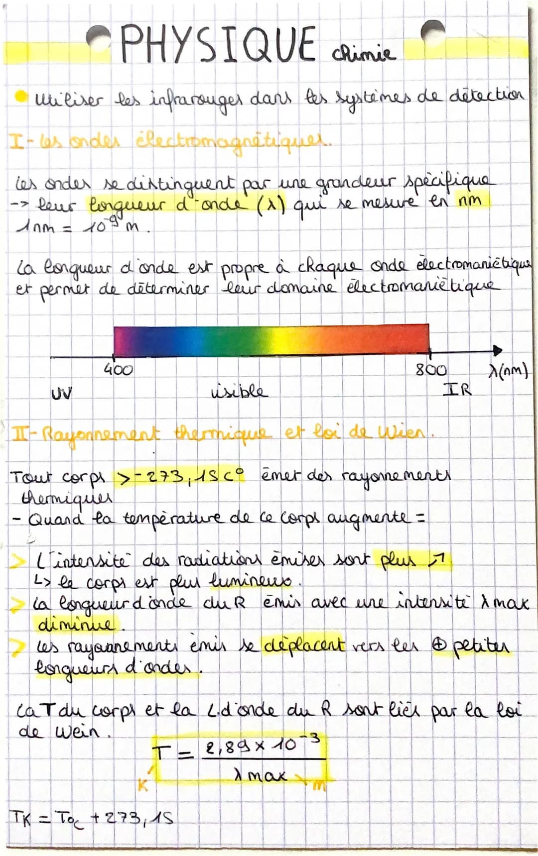 PHYSIQUE chimie
Utiliser les infrarouges dans les systèmes de detection
I- les ondes électromagnétiquer.
les onder se distinguent par une gr