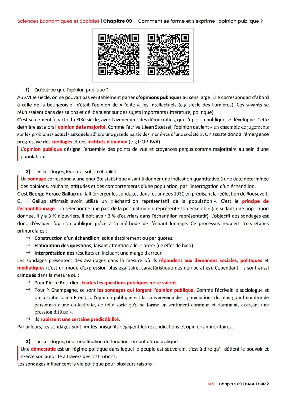 Sciences Economiques et Sociales | Chapitre 09 - Comment se forme et s'exprime l'opinion publique ?
**
1) Qu'est-ce que l'opinion publique ?