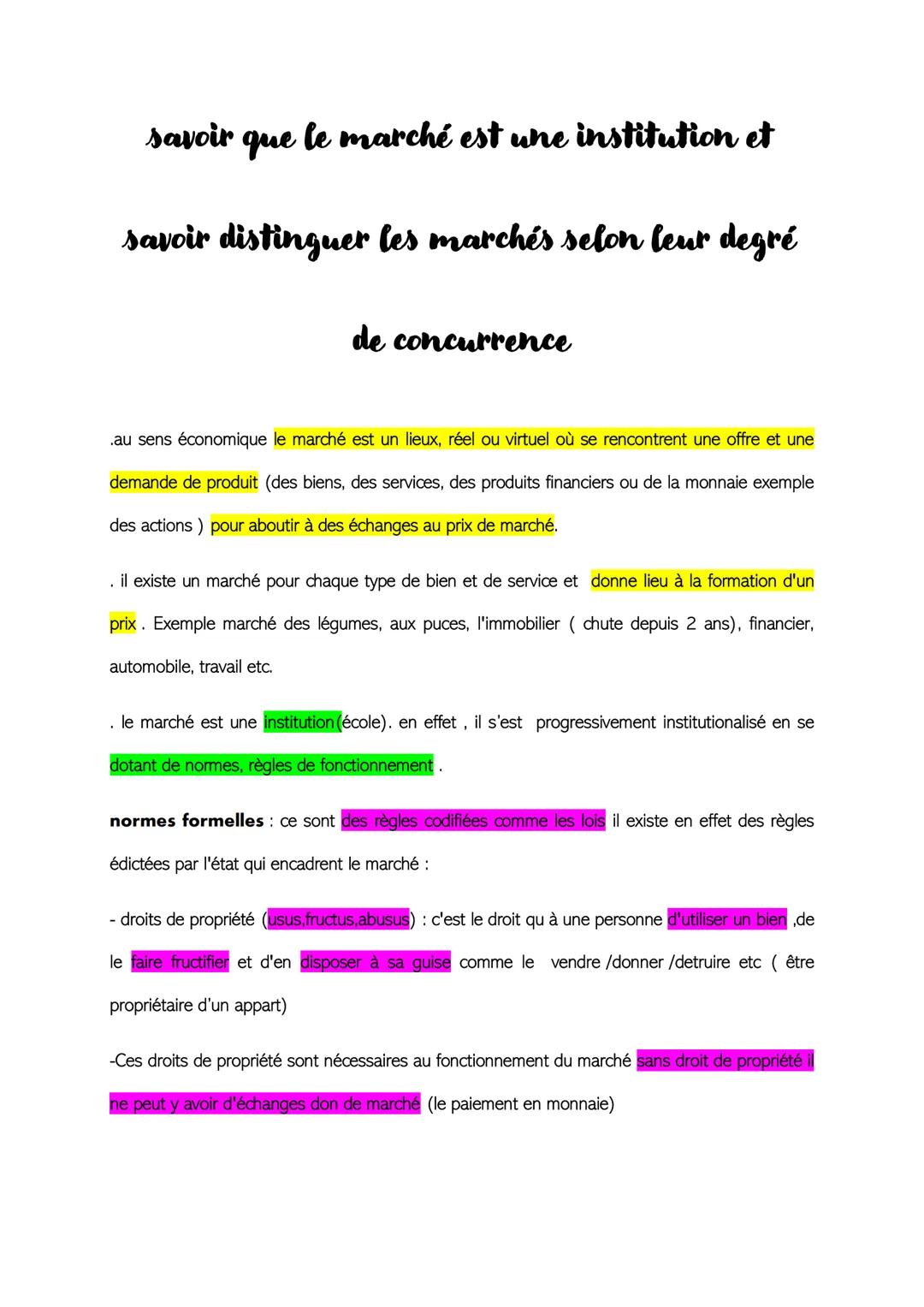 savoir que le marché est une institution et
savoir distinguer les marchés selon leur degré
de concurrence
.au sens économique le marché est 