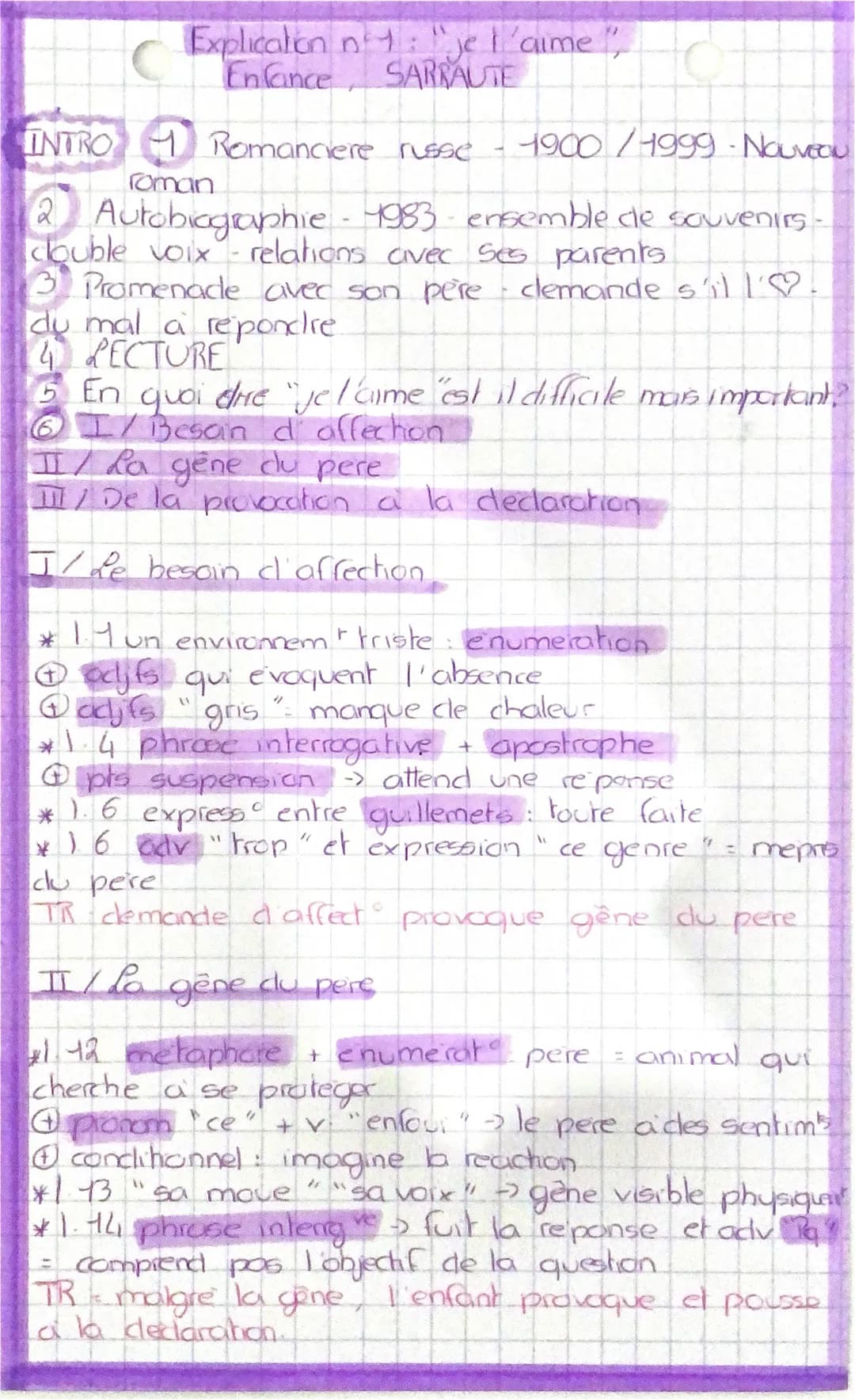 Explication n°1: "je l'aime",
Enfance SARRAUTE
INTRO Romanciere russe - 1900/1999 - Nouveau
roman
2 Autobiographie - 4983 ensemble de souven