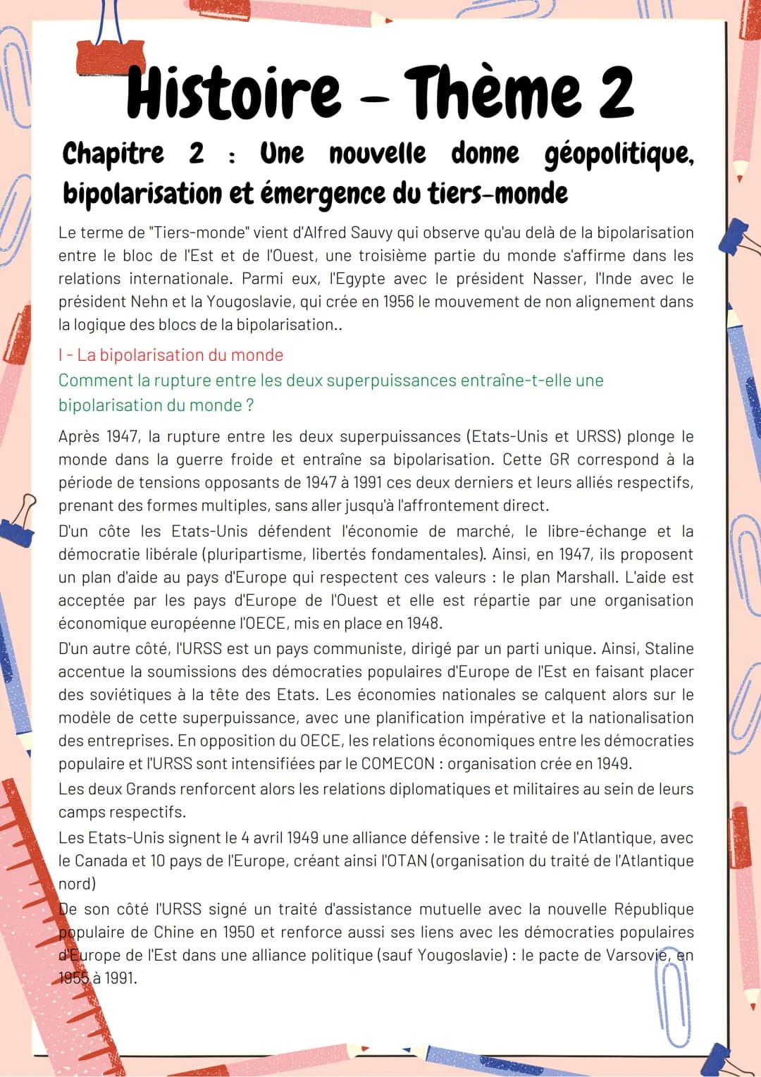 Histoire - Thème 2
:
Chapitre 2 Une nouvelle donne géopolitique,
bipolarisation et émergence du tiers-monde
Le terme de "Tiers-monde" vient 