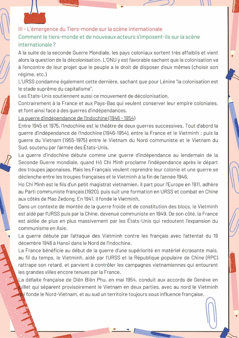 Histoire - Thème 2
:
Chapitre 2 Une nouvelle donne géopolitique,
bipolarisation et émergence du tiers-monde
Le terme de "Tiers-monde" vient 