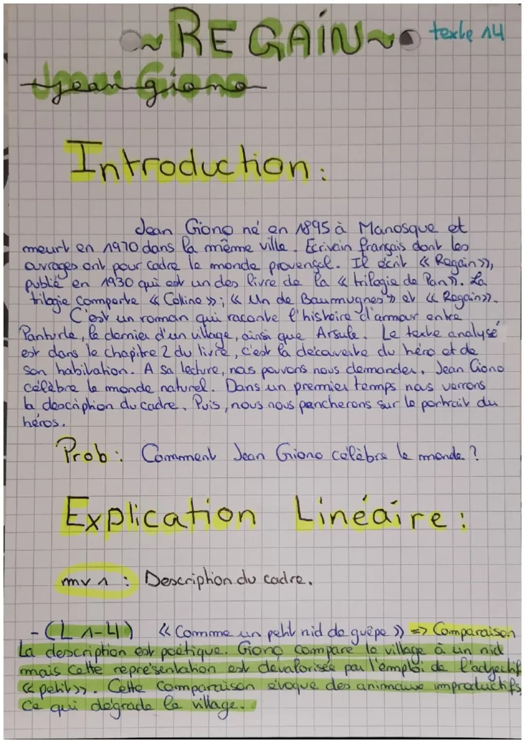 OREGAiN~ texle 14
your Giono
Introduction:
onl
ouvrages
pour
Jean Giono ne on 1895 à Manosque et
meurt en 1970 dans la même ville. Ecrivain 