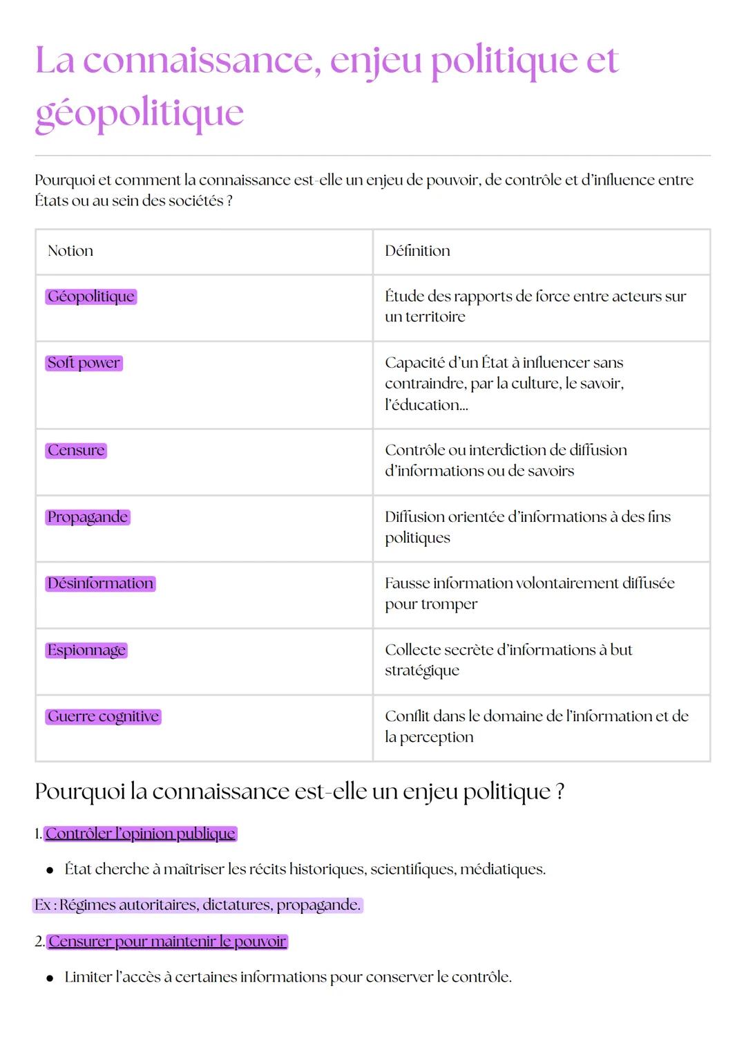 La connaissance, enjeu politique et
géopolitique
Pourquoi et comment la connaissance est-elle un enjeu de pouvoir, de contrôle et d'influenc