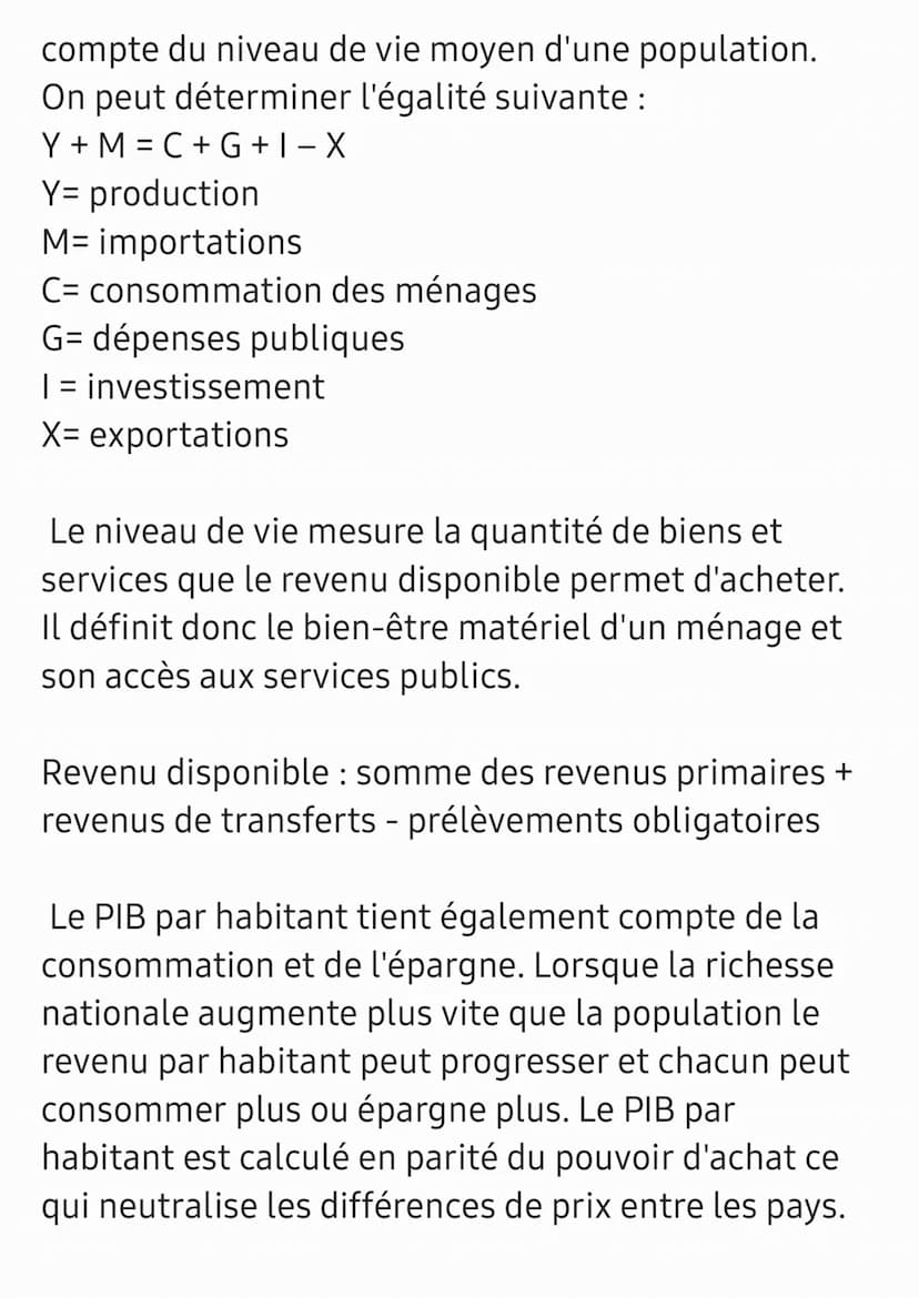 Chapitre création de richesses et amélioration du
niveau de vie
Croissance économique : augmentation de la
richesse produite et à dire une a