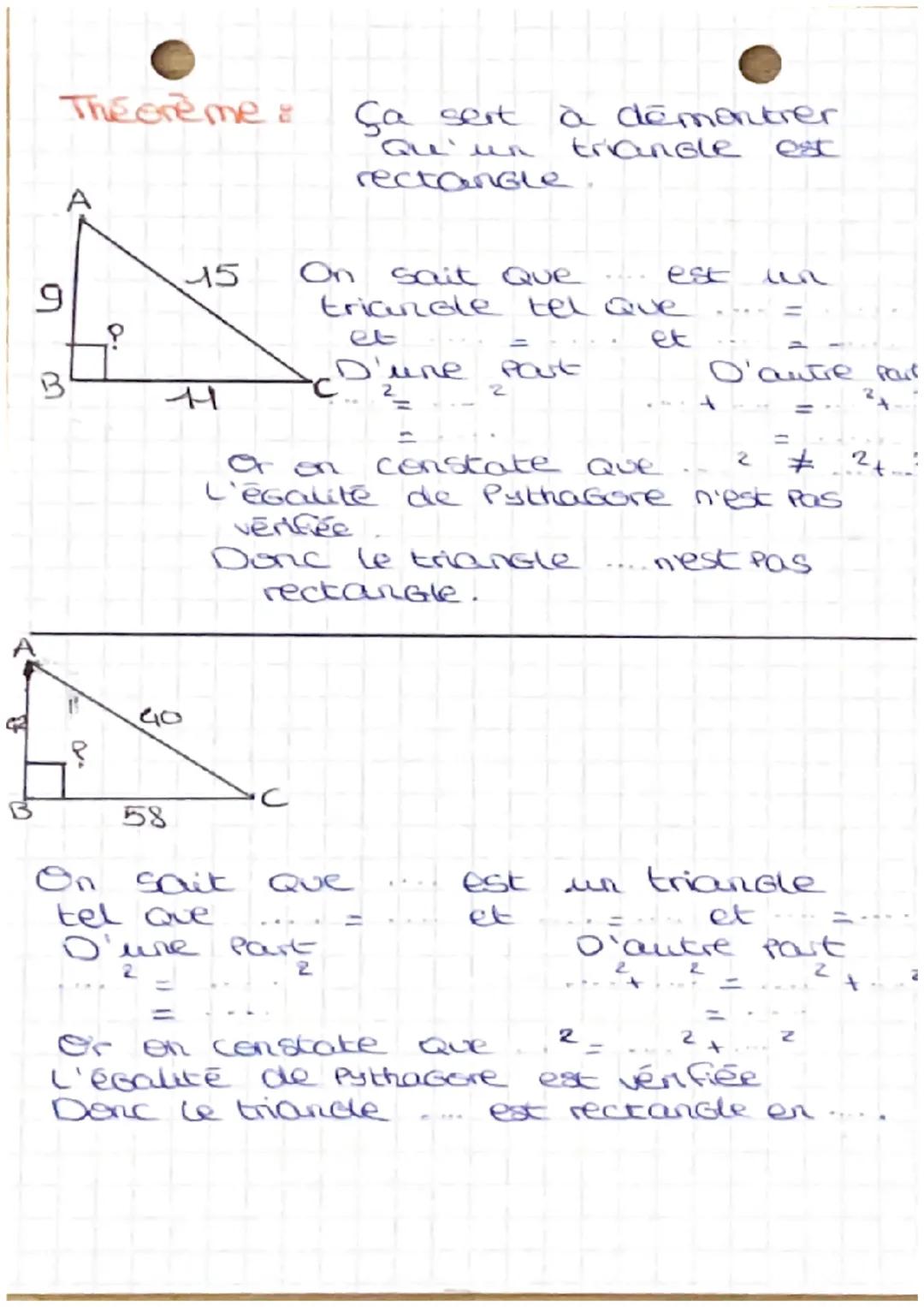 The srème :
♡
• Pythagore •
A
40
donc
?
On sait Que
rectangle
2
2
2
-
Or d'après le the orème de Pythagore
en ac
C
=
Ça sert à calculer une
