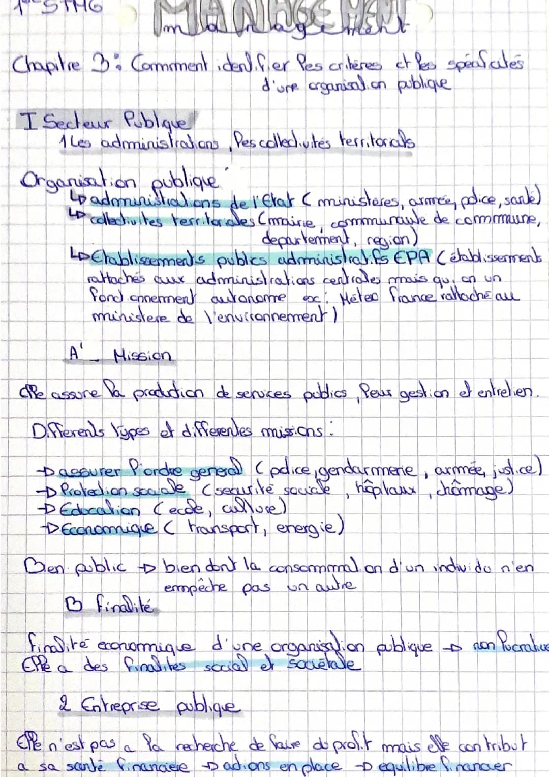 ma Aagemen
Chapitre 3 Comment identifier les critères et les spéalates
d'un organisation publique
I Secteur Publique
1 Les administrations, 