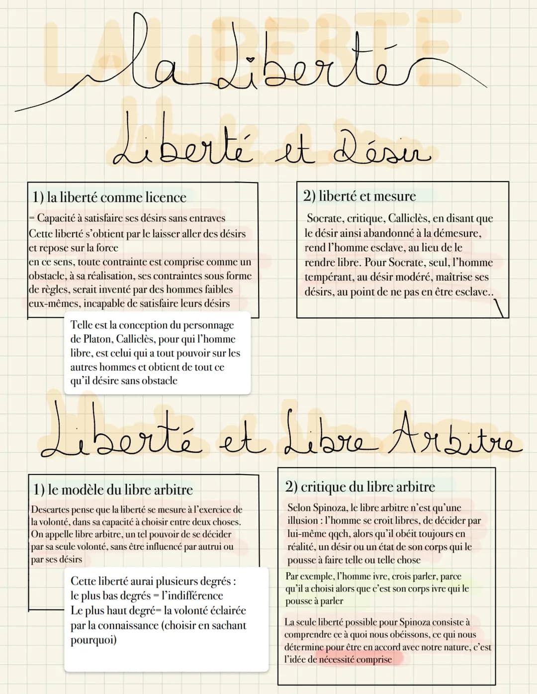 la liberté
Liberté et désir
2) liberté et mesure
Socrate, critique, Calliclès, en disant que
le désir ainsi abandonné à la démesure,
rend l'