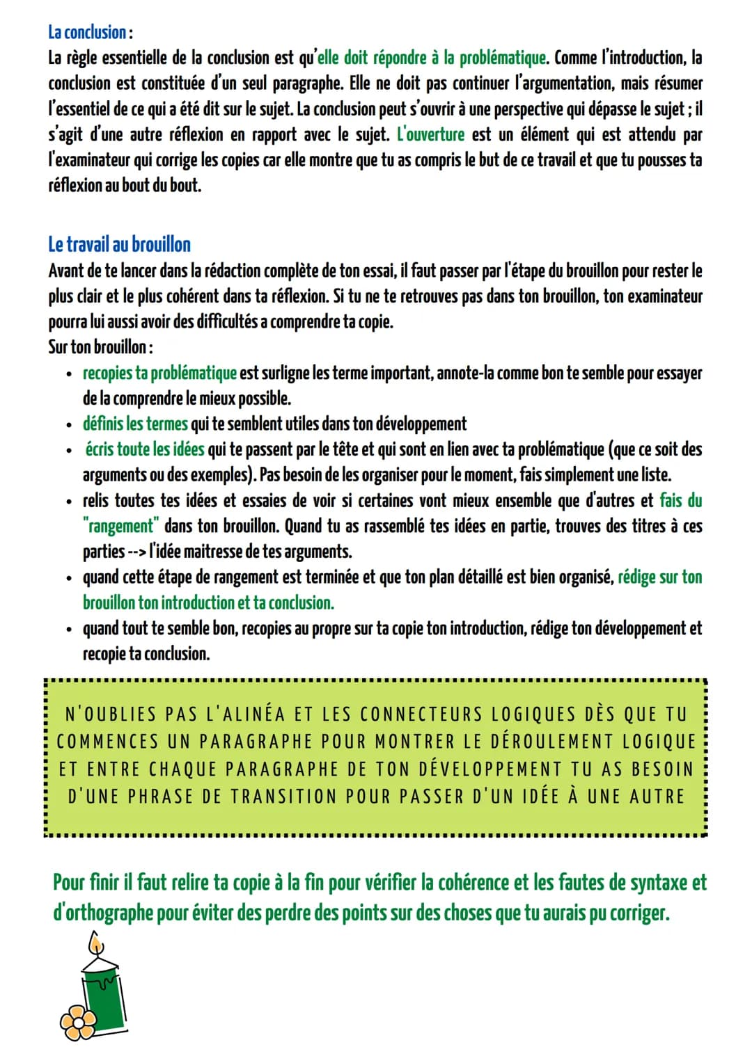 Méthode dissertation/essai
FRANÇAIS
Le but de la dissertation (ou essai) est de t'inciter à structurer une réflexion cohérente, écrite et ar