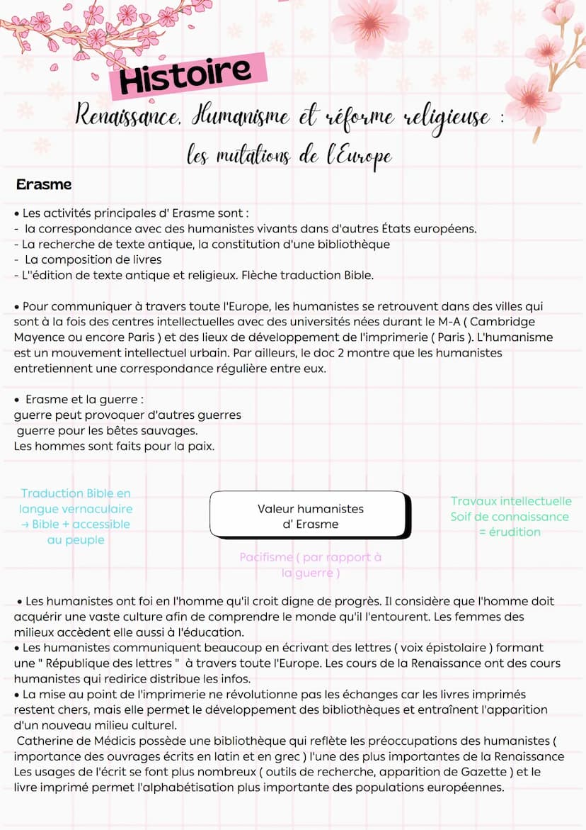 --- OCR Start ---
• Histoire
Renaissance. Humanisme et réforme religieuse :
les mutations de l'Europe
Définition
• La Renaissance naît en It
