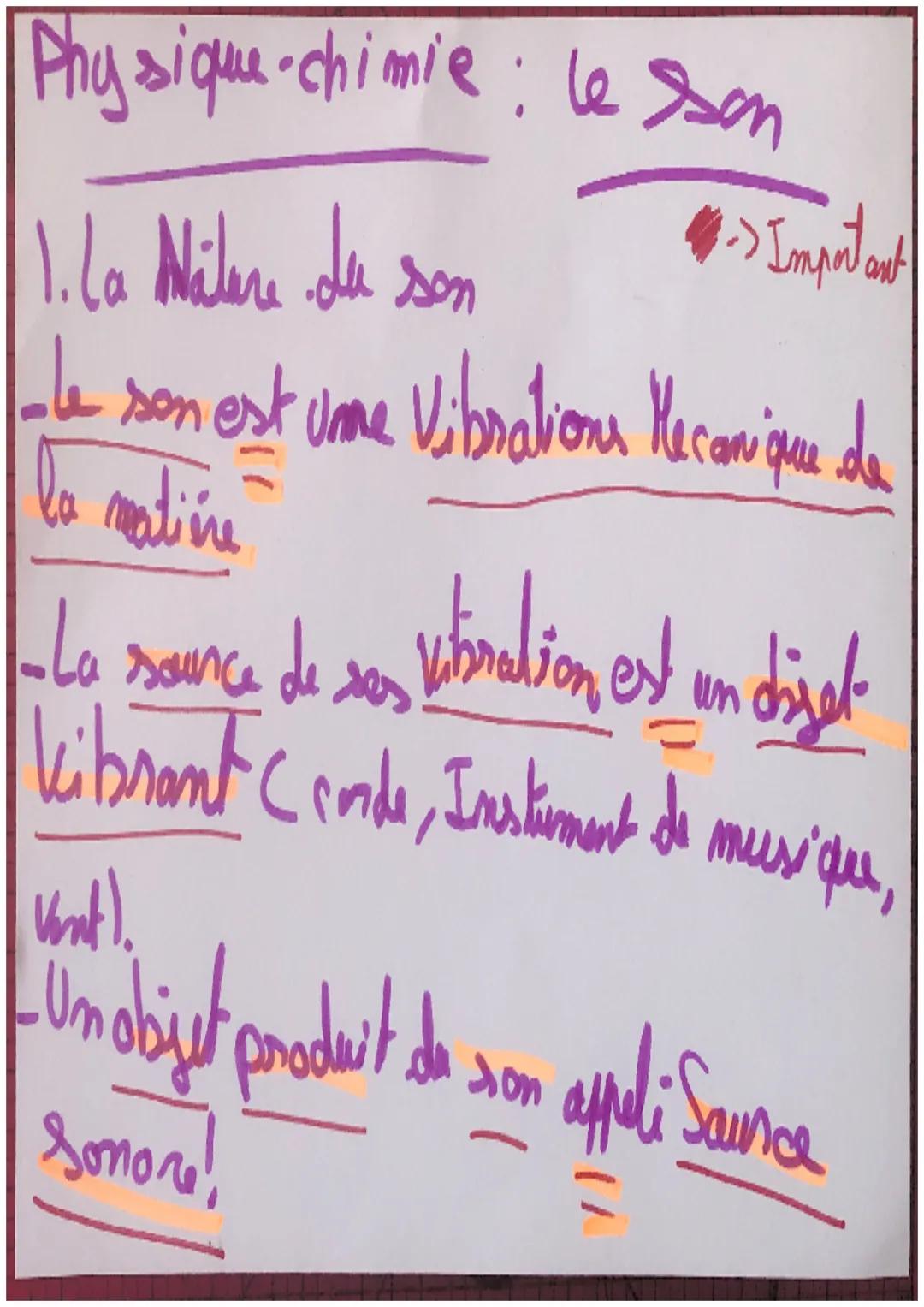 Physique-chimie: le son

1. La Malere du son

Important

-Le son est une Vibrations Mecanique de
la matière

-La source de sao Vinadion est 