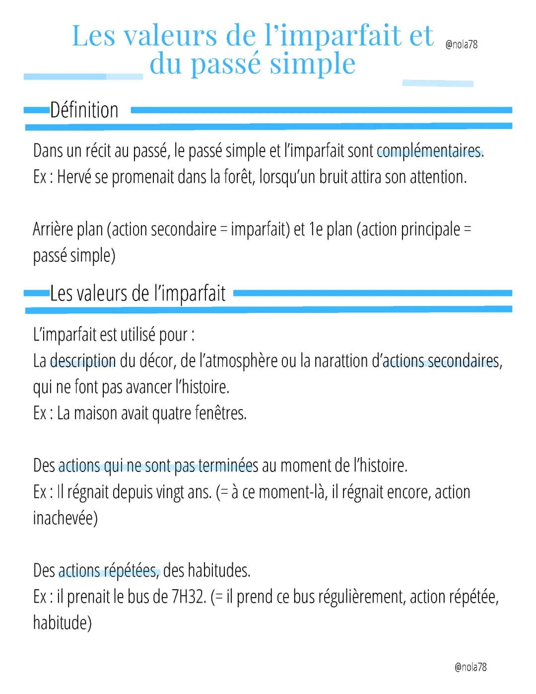 LES VALEUR DE L'IMPARFAIT ET DU PASSE SIMPLE